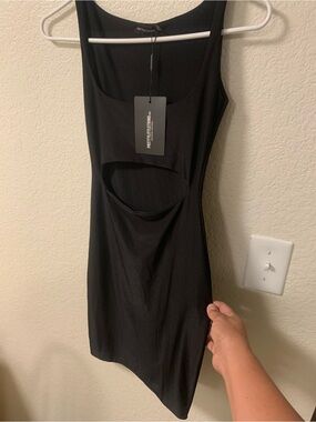 PrettyLittleThing Black Asymmetrical Cutout Mini Dress